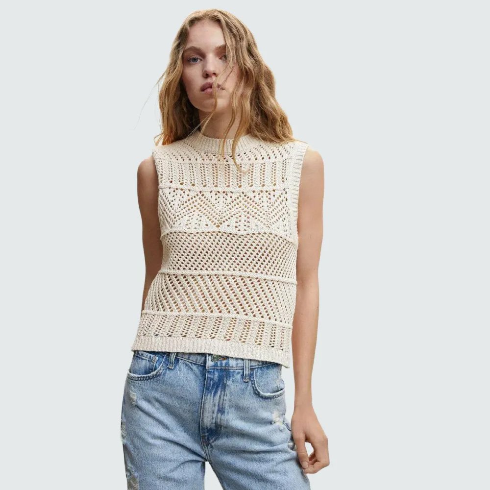 Openwork Knit Cotton Top2